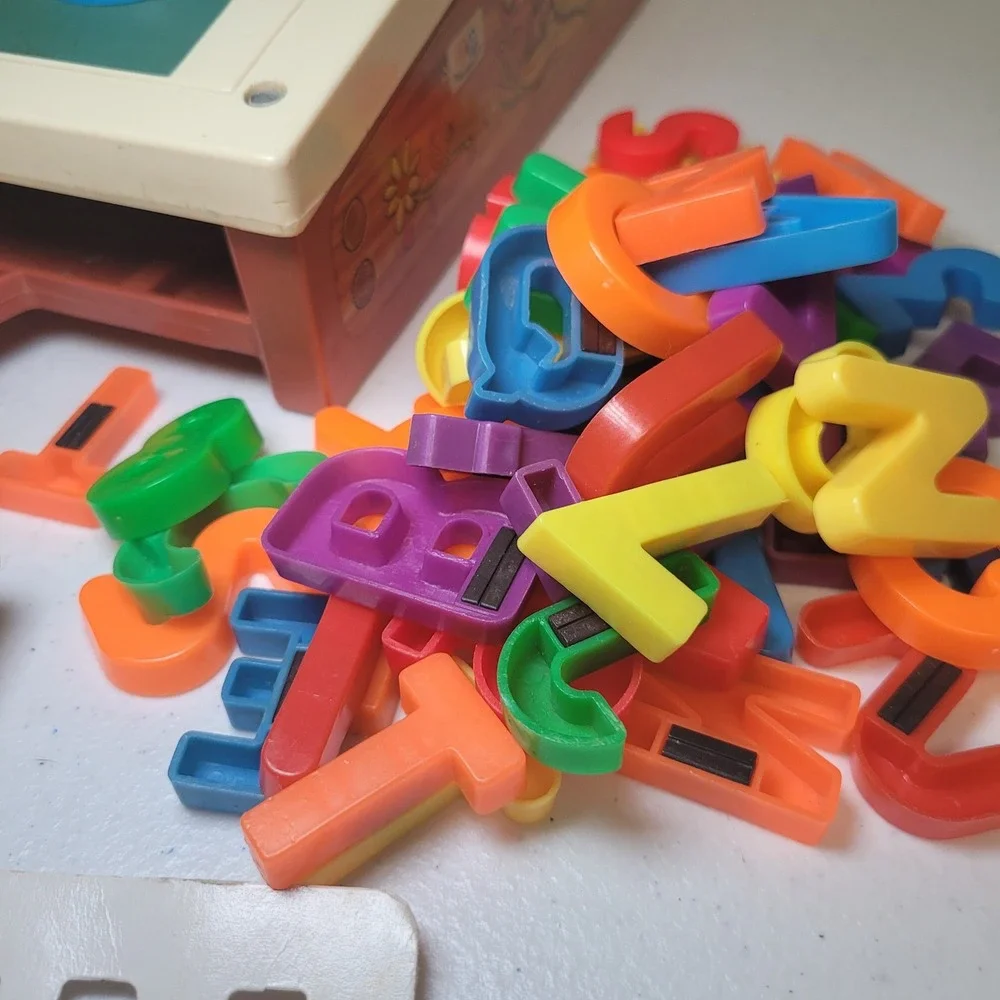 Vintage Fisher Price School Days Desk‎ Chalk Magnetic Letters Stencils 1972
